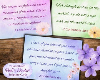 Watercolor Scripture Cards: 2 Corinthians Bible Verse Ephemera (Printable Digital Download)