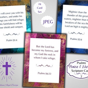 Louez et adorez les psaumes série 7 cartes versets bibliques frontière - éphémères chrétiens - ATC - numérique - utilisation commerciale physique gratuite