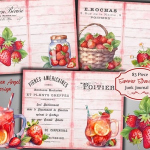 Kit de journal indésirable aux fraises d'été - éphémères - téléchargement numérique - botanique - ATC - JPG - usage commercial physique gratuit