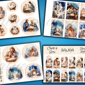 81 Piece Nativity Scene Christmas Junk Journal Kit Christian Printable Religious Ephemera Digital Download ATC Card JPEG image 6