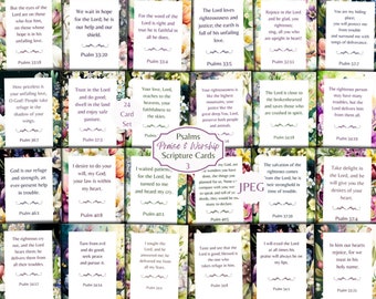 Praise and Worship The Psalms Series 3 Floral Border Scripture Card Set - 24 Piece Verse Cards - Christian Ephemera - Digital Download