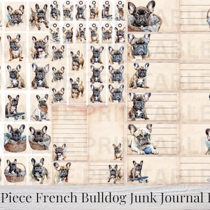 Franse Bulldog Junk Journal Kit - afdrukbare pagina's hond - dieren ephemera - puppy-ATC-kaarten - digitaal - PFD - gratis fysiek commercieel gebruik