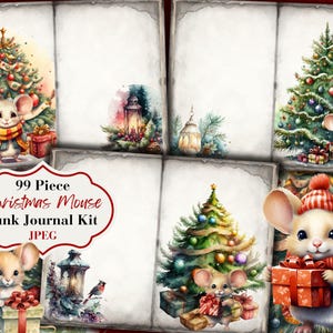 Christmas Mouse Junk Journal Kit - Afdrukbaar - Efemere muizen - Digitale download - Versieringen - ATC - JPG - Gratis fysiek commercieel gebruik