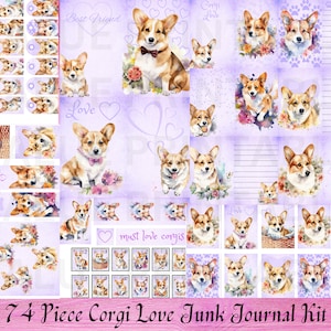 Corgis Liebe Junk Journal Kit - Hund druckbare Seiten - Tier Ephemera - Welpe ATC Karten - Digital - PDF - Kostenlose physische kommerzielle Nutzung