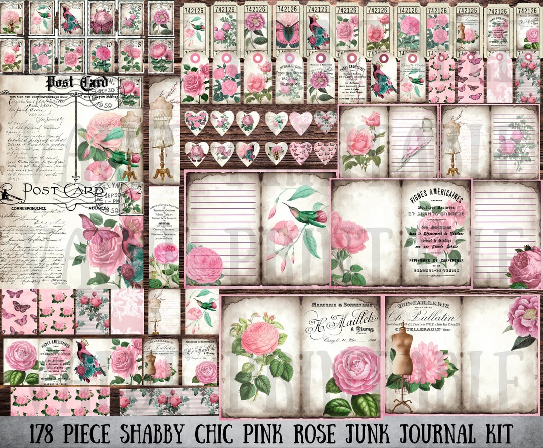 Shabby Chic Pink Rose Junk Journal Kit: Vintage Ephemera (digital ...