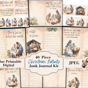 40-delige kerstgeboorte-junkjournaalkit - christelijk afdrukbaar - religieuze ephemera - digitaal - ATC - JPG - gratis fysiek commercieel gebruik