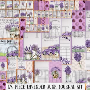 Lavendel vintage paarse bloemen botanische junk Journal Kit - kortstondig - digitaal - versieringen - pdf - gratis fysiek commercieel gebruik