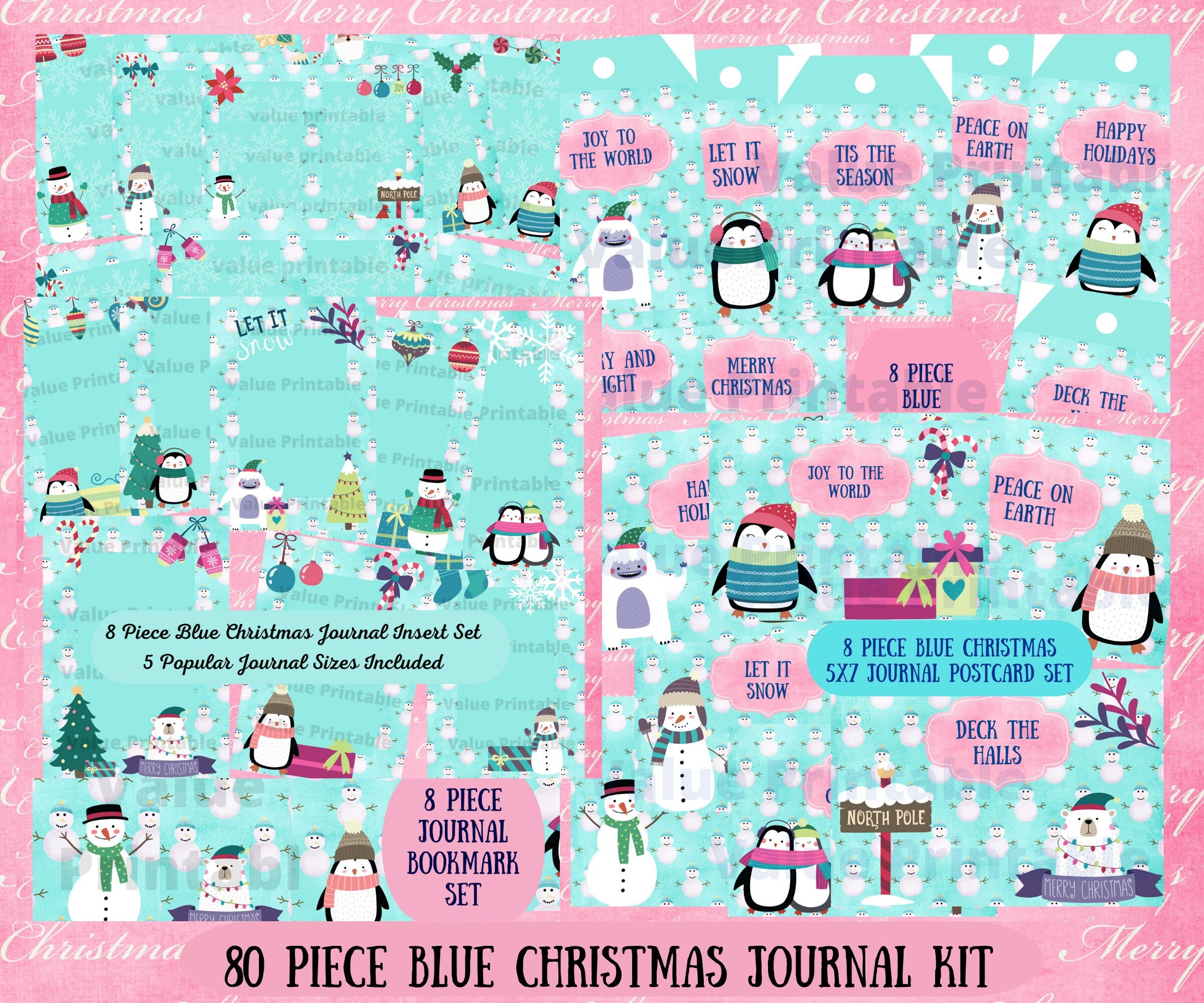 80 Piece Christmas Junk Journal Kit Printable Pages Ephemera Digital