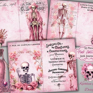 Roze Halloween Junk Journal Kit - Afdrukbare pagina's - Ephemera - Digitaal - Journal Supplies - JPG - Gratis fysiek commercieel gebruik