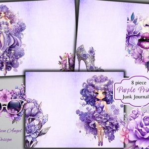 Kit de diário floral botânico roxo Princess Junk - Ephemera de lavanda - Download digital - JPG - Uso comercial físico gratuito
