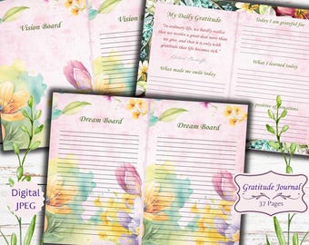 Spring Floral Gratitude Journal - Self Care Mental Health Journal - Digital Affirmation Self Love Journal - Free Physical Commercial License
