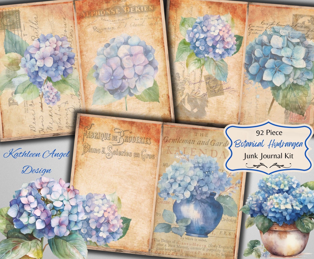 Botanical Hydrangea Junk Journal Kit: Printable Ephemera (digital ...