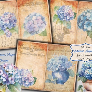 Botanisches Hortensien Floral Junk Journal Kit - Druckbare Seiten - Ephemera - Digitaler Download - JPG - Kostenlose physische kommerzielle Nutzung