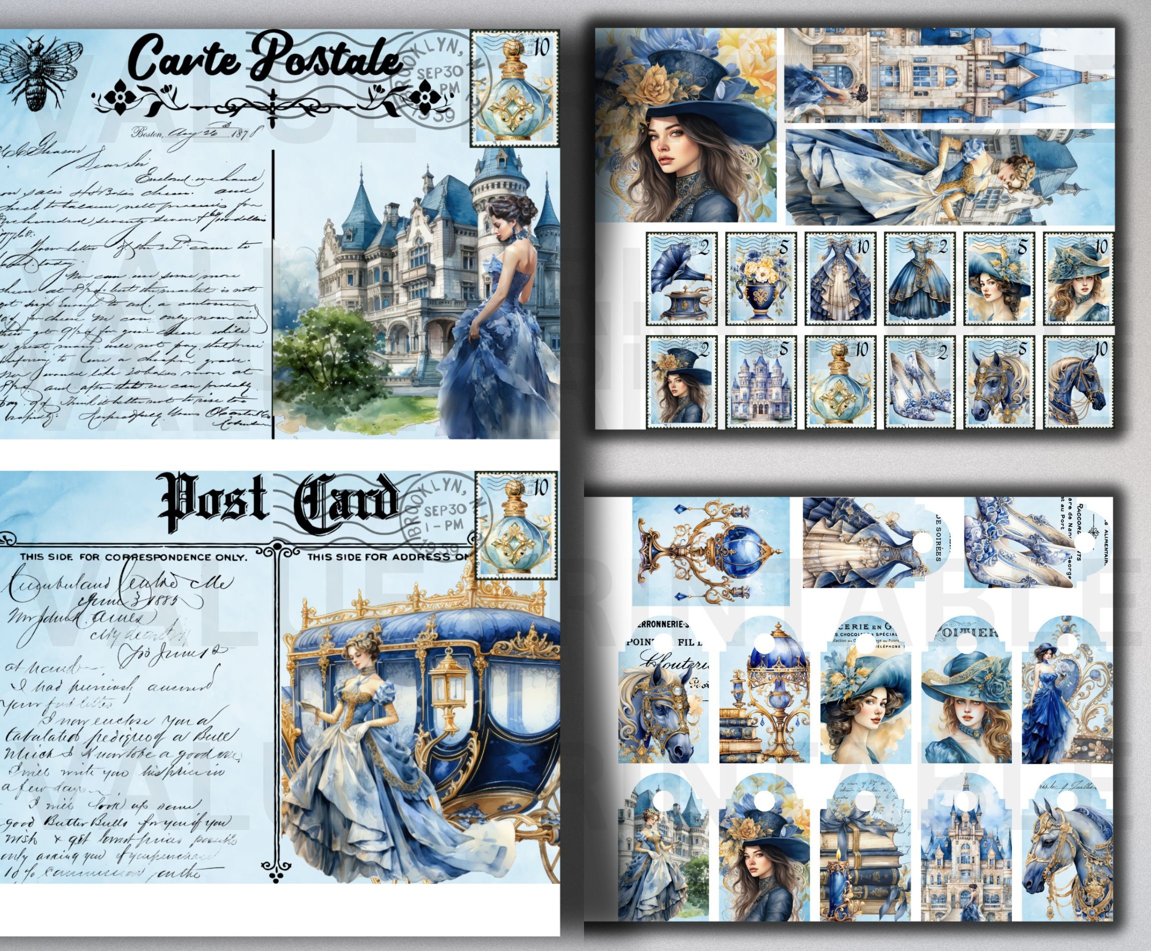 Blue & Gold Victorian Junk Journal Kit: Printable Ephemera (digital ...