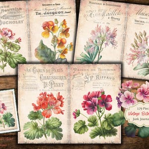 Vintage Botanicals Antique Junk Journal Kit - Afdrukbare plantkunde Ephemera - Digitaal - JPG - Gratis fysiek commercieel gebruik