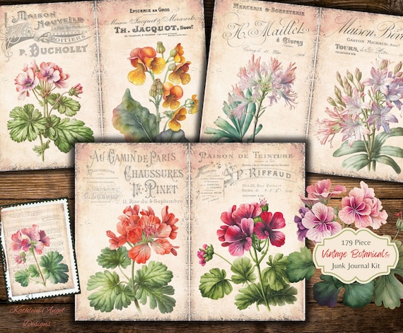 Vintage Botanical Junk Journal Kit: Antique Ephemera (Digital Download)