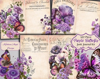 Zestaw do tworzenia dziennika „Purple Butterfly Junk Journal”: botaniczne efemerydy (do pobrania w wersji cyfrowej)