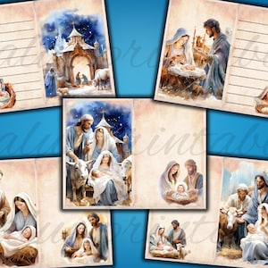 81 Piece Nativity Scene Christmas Junk Journal Kit Christian Printable Religious Ephemera Digital Download ATC Card JPEG image 4