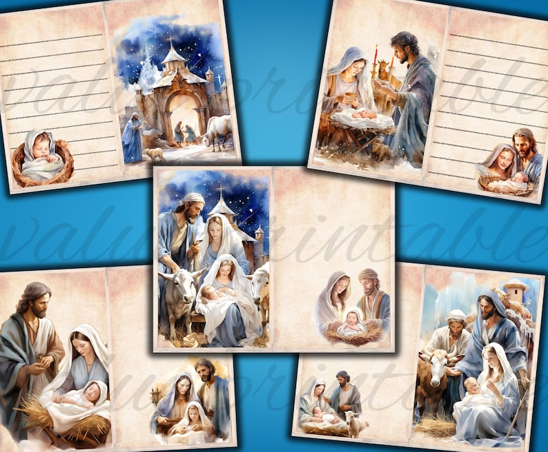 81 Piece Nativity Scene Christmas Junk Journal Kit Christian Printable Religious Ephemera Digital Download ATC Card JPEG image 4