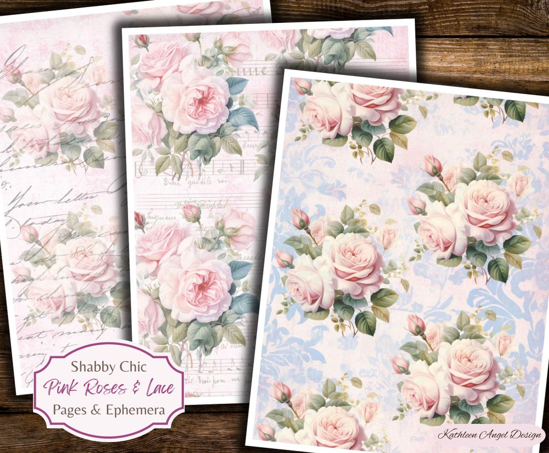 Shabby Chic Pink Roses Junk Journal Pages (digital Download) - Etsy