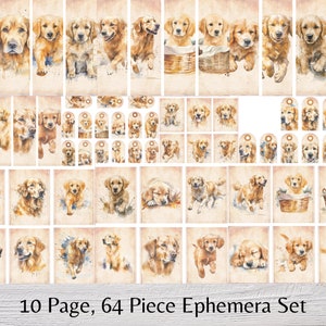 Pu&ograve; includere: Un set di 64 immagini digitali stampabili con illustrazioni ad acquerello di cuccioli golden retriever in varie pose. Il set include 10 pagine di immagini, perfette per lo scrapbooking, la creazione di biglietti e altri progetti di artigianato.