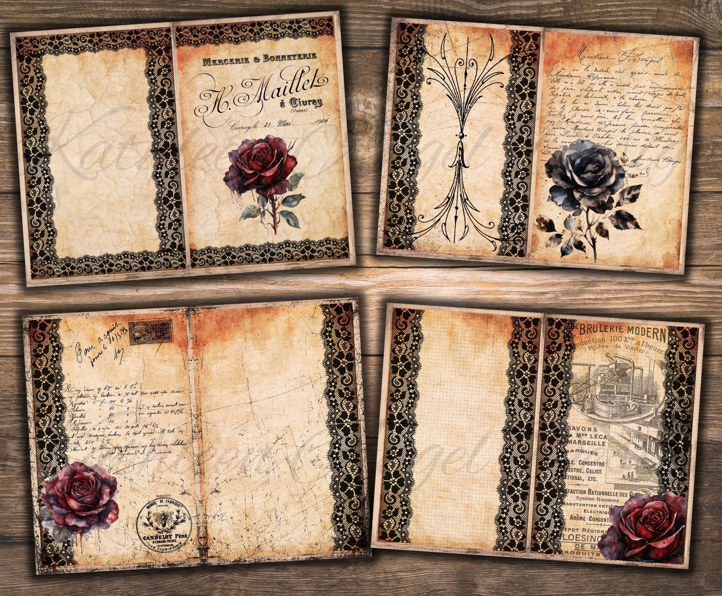 Black Lace Roses Junk Journal Pages: Gothic Floral Collage (digital ...