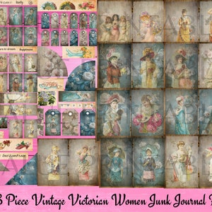 Kit de diário vintage vitoriano feminino - Papéis imprimíveis - Ephemera - Download digital - Cartões ATC - PDF - Uso comercial físico gratuito