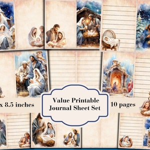 81 Piece Nativity Scene Christmas Junk Journal Kit Christian Printable Religious Ephemera Digital Download ATC Card JPEG image 2