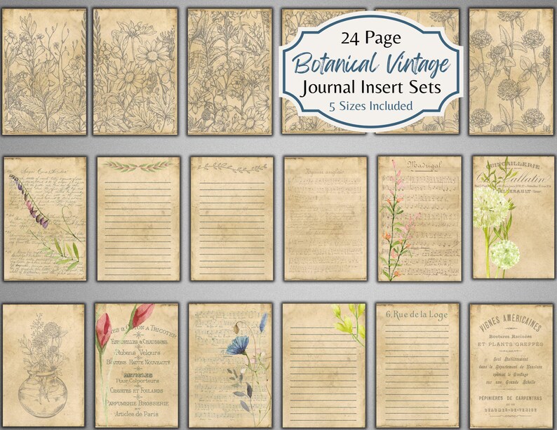 Botanical Vintage Junk Journal Kit: Ephemera & Printable Pages (digital ...