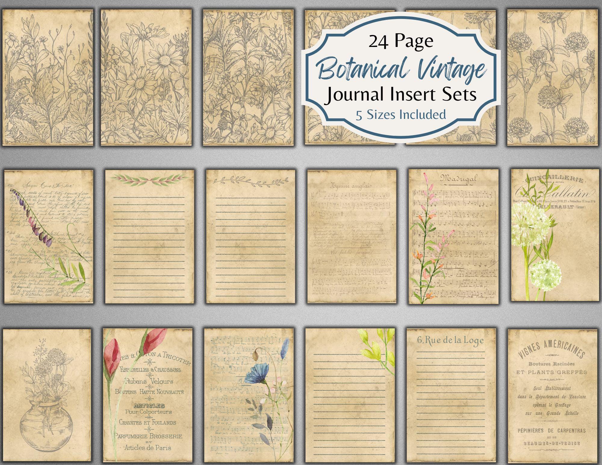 Botanical Vintage Junk Journal Kit: Ephemera & Printable Pages (digital ...
