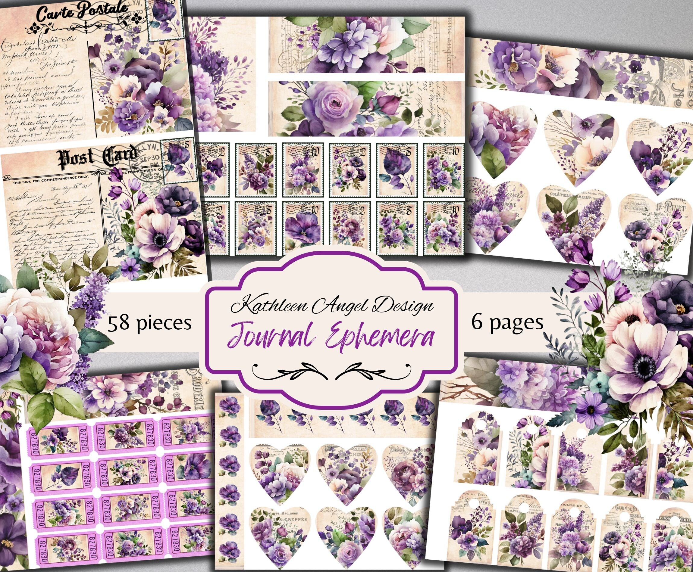 Purple Floral Junk Journal Kit: Vintage Ephemera (digital Download) - Etsy