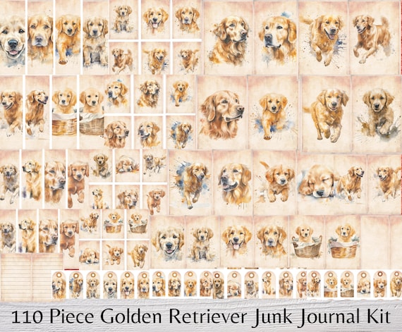 Golden Retriever Junk Journal Kit: Dog Ephemera, ATC Cards (Digital Download)