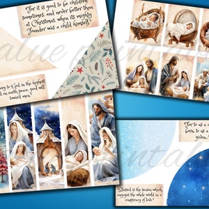 81 Piece Nativity Scene Christmas Junk Journal Kit Christian Printable Religious Ephemera Digital Download ATC Card JPEG image 7
