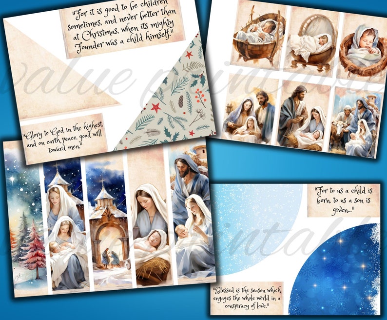 81 Piece Nativity Scene Christmas Junk Journal Kit Christian Printable Religious Ephemera Digital Download ATC Card JPEG image 7