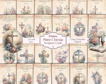 The Psalms Praise and Worship Series 1 Scripture Verse Cards - Christian Ephemera - ATC Cards - Digital - Free Physical Commercial Use