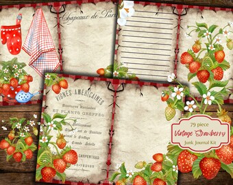 Vintage Strawberry Junk Journal Kit: Botanical Ephemera (Digital Download)