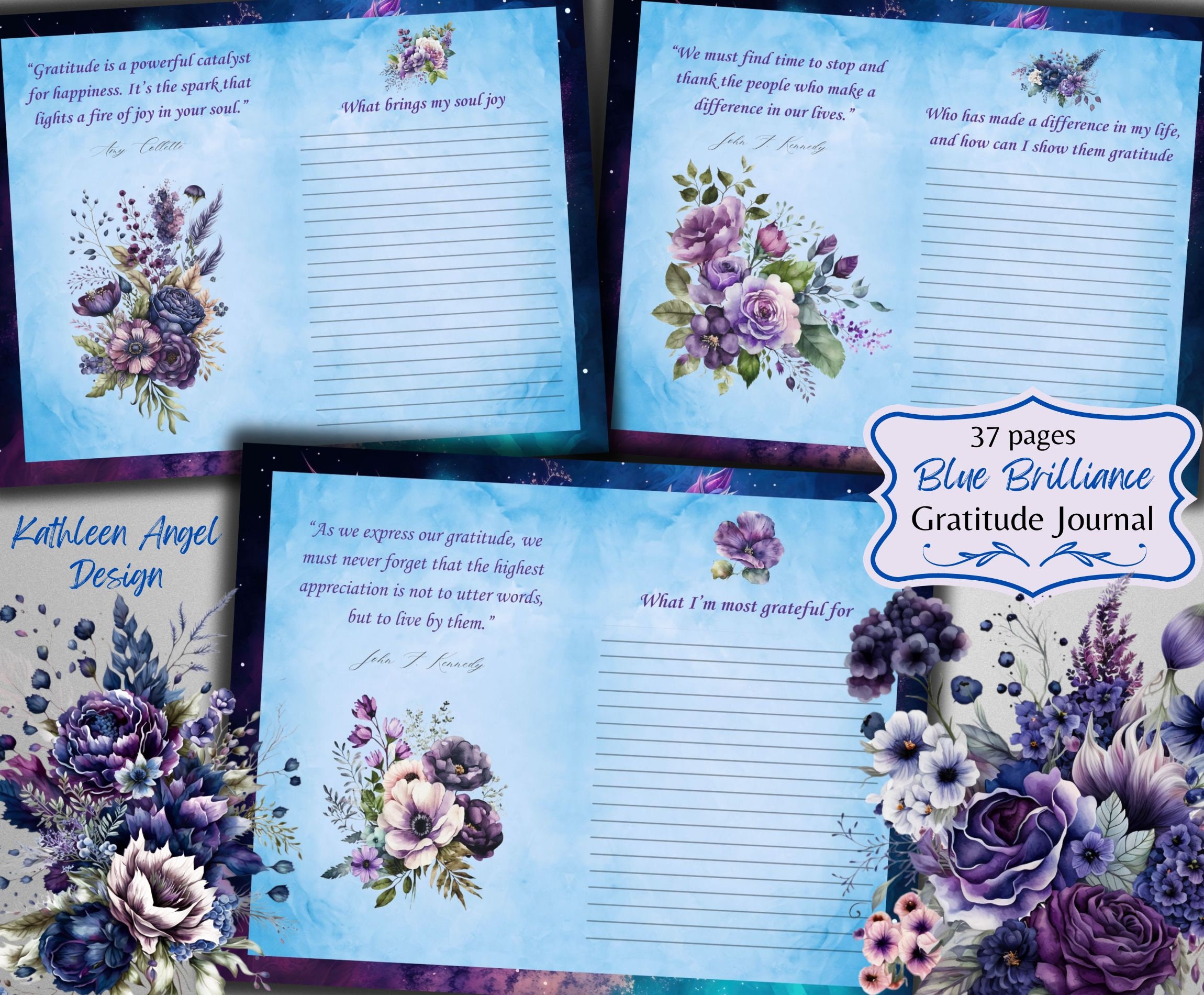 Gratitude Journal - Blue Self Care Mental Health Journal - Digital Self Love Journal - Gift For Women - Free Physical Commercial Use