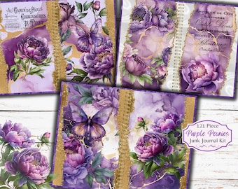 Purple Peonies Junk Journal Kit: Butterfly Ephemera (Printable JPG)