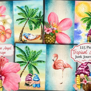 Tropische kabouter Hawaiian Junk Journal Kit - afdrukbare pagina's - Hawaii Ephemera - digitaal - botanisch - JPG - gratis fysiek commercieel gebruik