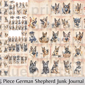 Shepherd Junk Journal Kit - afdrukbare pagina's van de hond - kortstondige dieren - herder ATC-kaarten - digitale download - pdf - gratis fysiek commercieel gebruik