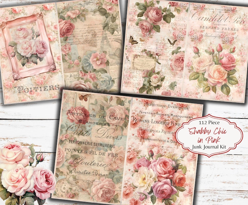 Pink Shabby Chic Junk Journal Kit: Floral Ephemera (printable JPG) - Etsy