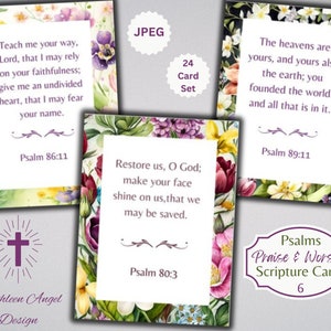Louvor e Adoração Série Salmos 6 Cartões de Versículos Bíblicos com Borda Floral - Ephemera Cristã - Digital - Uso Comercial Físico Gratuito