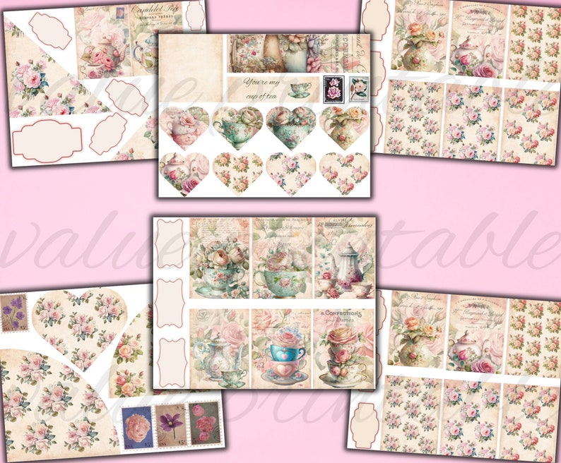 Kit de journal indésirable de 190 pièces pour théière florale shabby chic Journal de thé Pages imprimables fleurs éphémères téléchargement numérique fichiers JPEG image 7