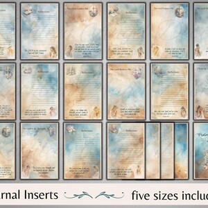 Peut inclure: Un ensemble d'inserts de journal imprimables avec des arri&egrave;re-plans aquarelle et des versets bibliques inspirants. Les inserts pr&eacute;sentent une vari&eacute;t&eacute; de motifs, notamment une croix, une ancre et un motif floral. Le texte sur les inserts comprend des versets tels que "Le Seigneur me guide", "Le Seigneur me prot&egrave;ge" et "Le Seigneur me d&eacute;livre".