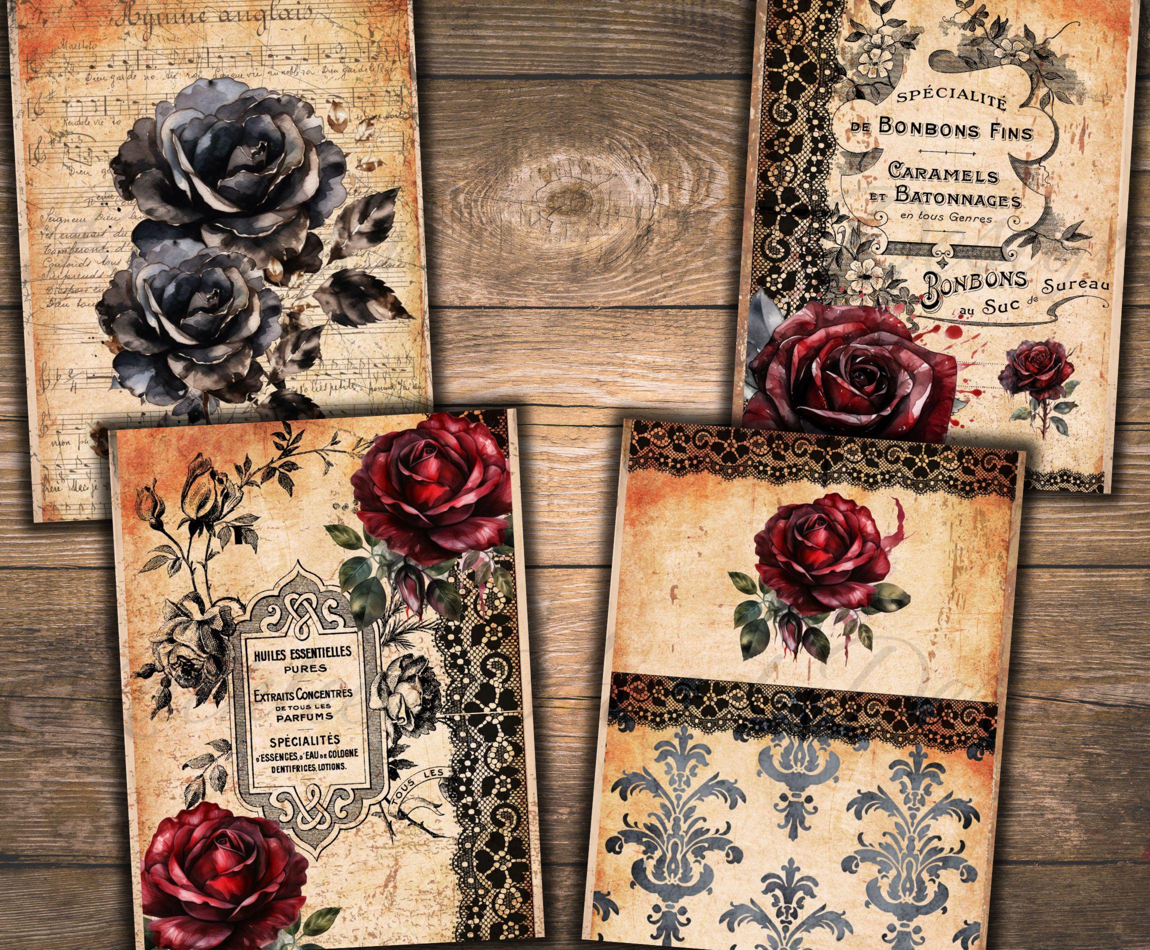 Black Lace Roses Junk Journal Pages: Gothic Floral Collage (digital ...