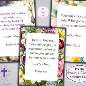 Louvor e Adoração Série Salmos 5 Cartões de Versículos Bíblicos com Borda Floral - Ephemera Cristã - Digital - Uso Comercial Físico Gratuito