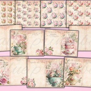 Kit de journal indésirable de 190 pièces pour théière florale shabby chic Journal de thé Pages imprimables fleurs éphémères téléchargement numérique fichiers JPEG image 5