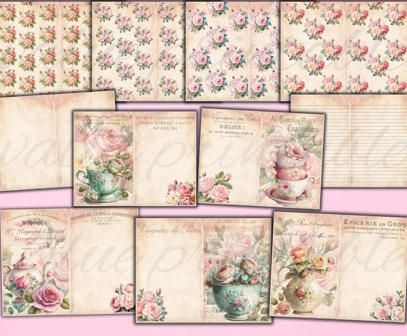Kit de journal indésirable de 190 pièces pour théière florale shabby chic Journal de thé Pages imprimables fleurs éphémères téléchargement numérique fichiers JPEG image 5