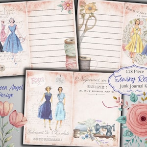 Kit de diario basura retro vintage de costura: páginas imprimibles, material efímero, digital, adornos, ATC, JPG, uso comercial físico gratuito