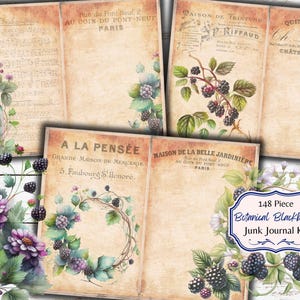Kit de diario basura vintage con frutos de mora y botánica - Efímera - Descarga digital - ATC - JPG - Uso comercial físico gratuito